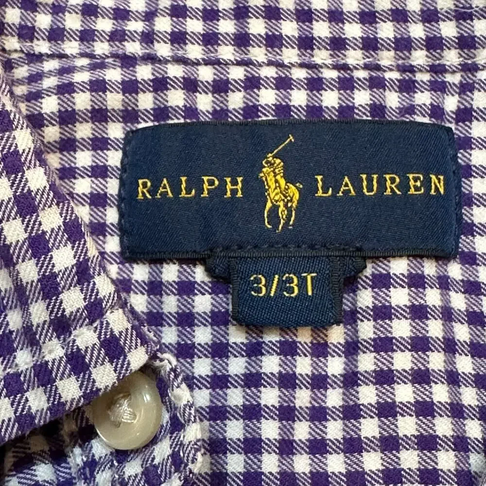 Ralph Lauren Purple Check Button Down Shirt sz 3T Pony Logo